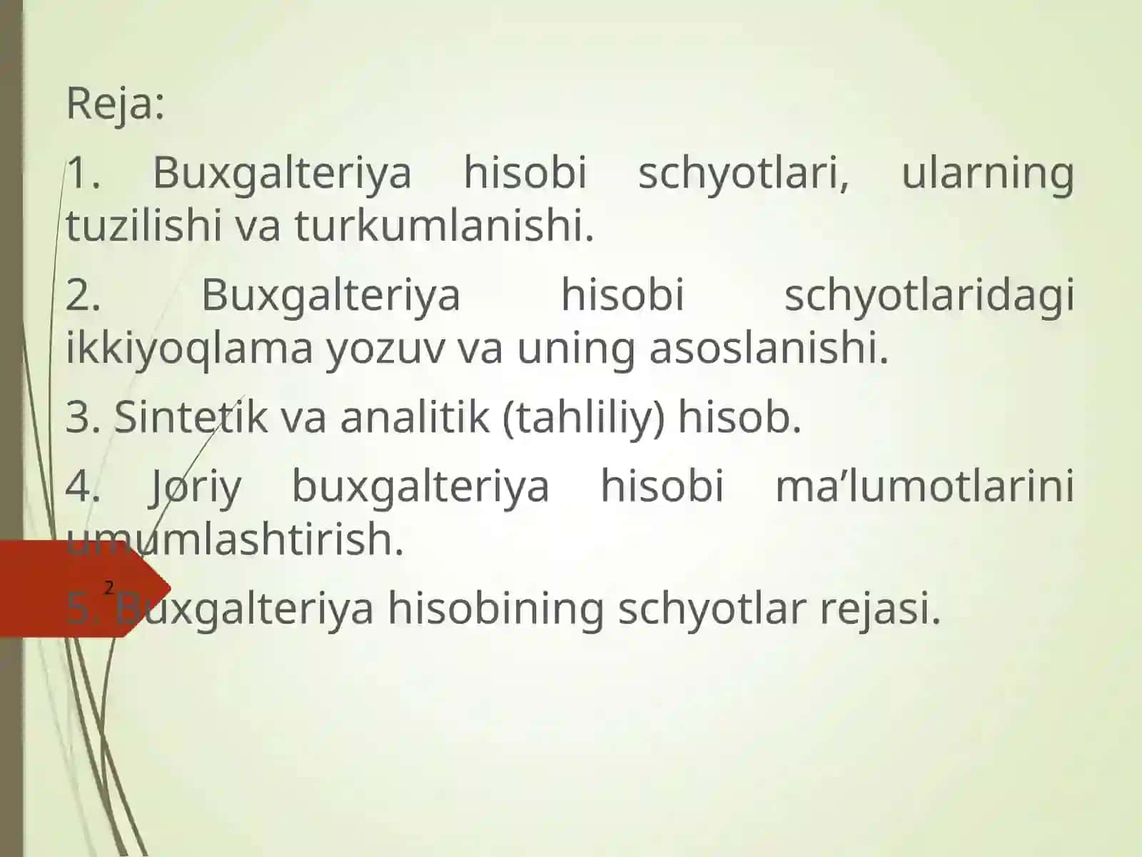 Buxgalteriya Hisobi Xo‘jalik Operatsiyalarida Schotlar rejasi 2