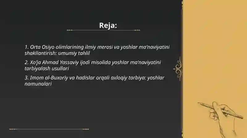Orta Osiyo ollomlari ilmiy merosining orto (ollomalar ijodi va faoliyati misolkla) mavzusida doklad tayyorlash 2