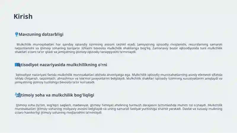 Mulkchilik munosabatlari va ijtimoiy soha mavzusidagi slayd 2
