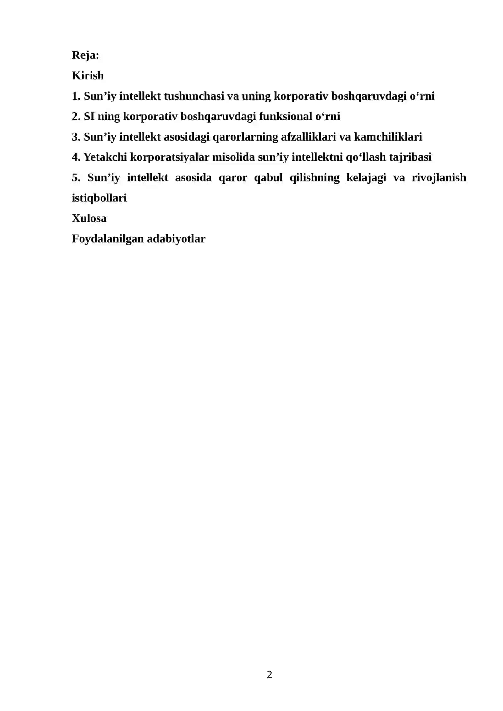 Suniy intellekt asosida qaror qabul qilish :Korporatsiyalar misolida 2