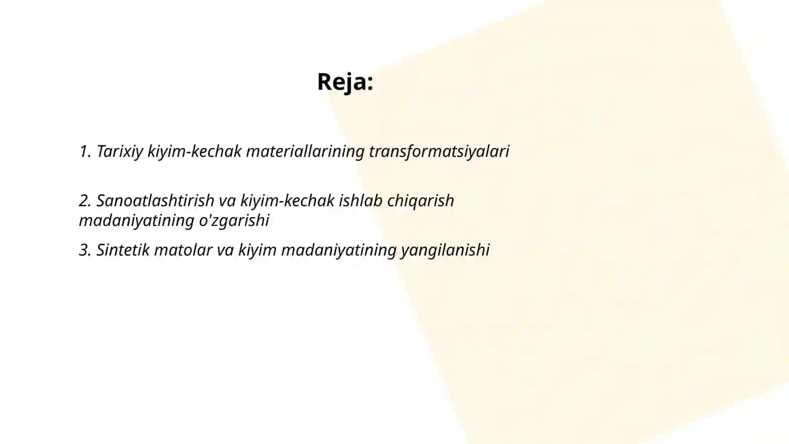 Moddiy madanyatdagi transformatsiyalr kiyim kechaklar boyicha 2
