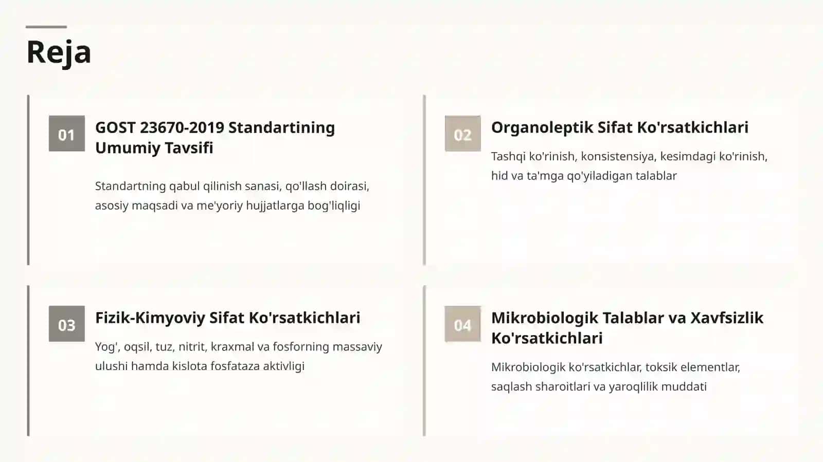 Qaynatib Pishirilgan
Qalbasalar Sifat
Ko'rsatkichlari GOST 23670-2019 Standarti Bo'yicha O'rganish 2