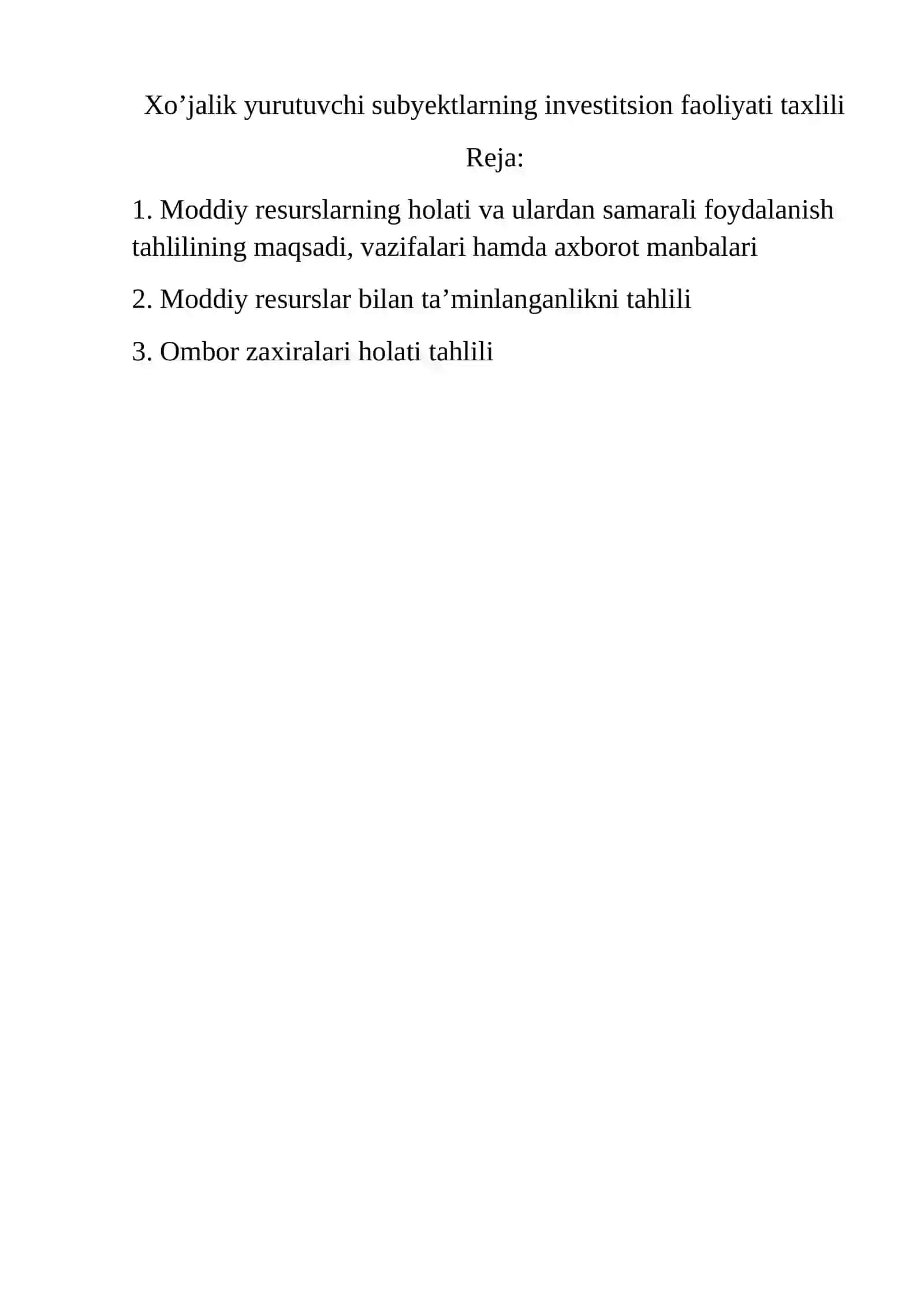 Sharipov Hasanning Iqtisodiy taxlil fanidan MUSTAQIL ISHI 2