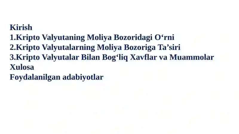 Kripto Valyutaning Moliya Bozoridagi O'rni 2