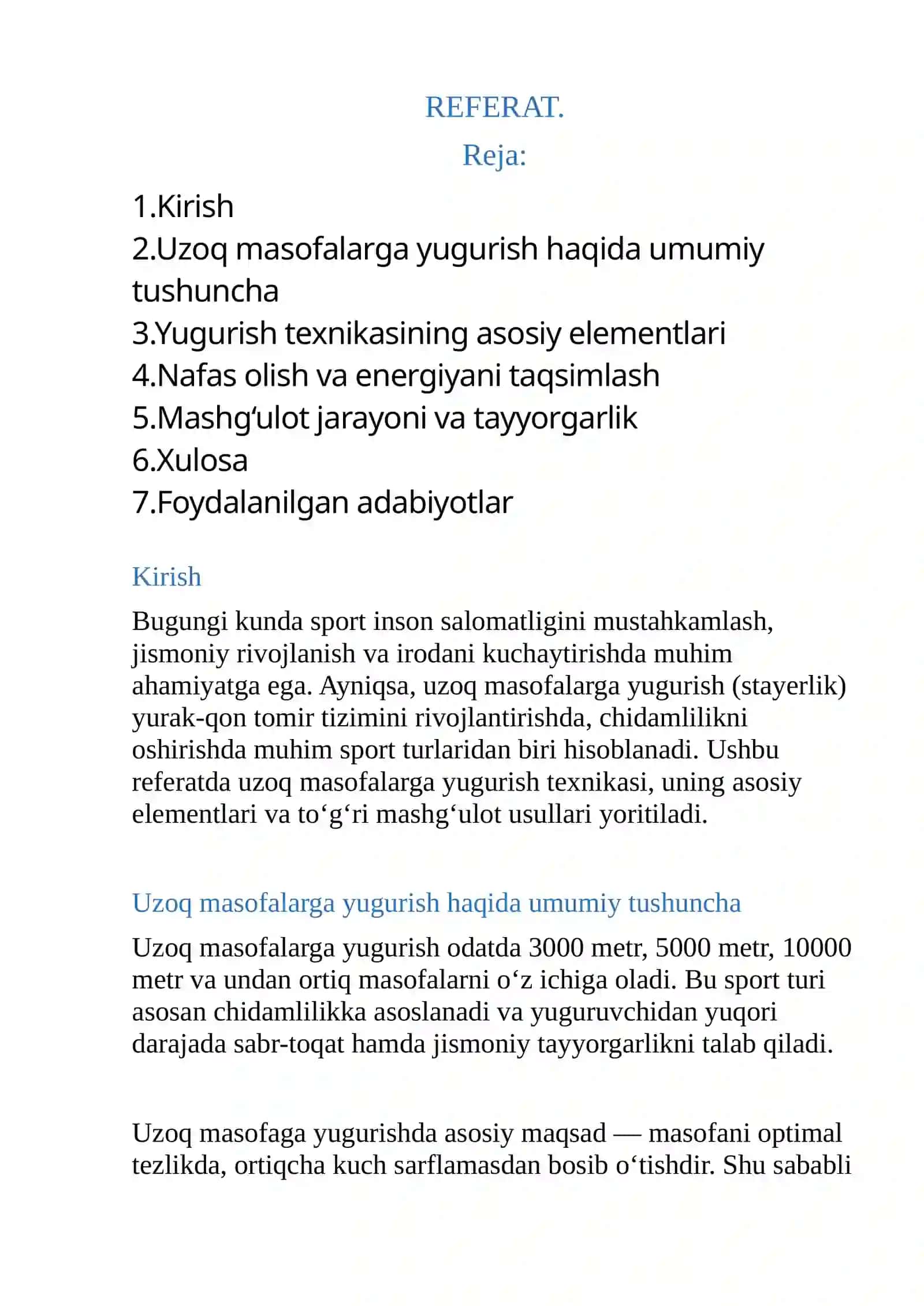 Uzoq masofalarga yugurish texnikasi 2