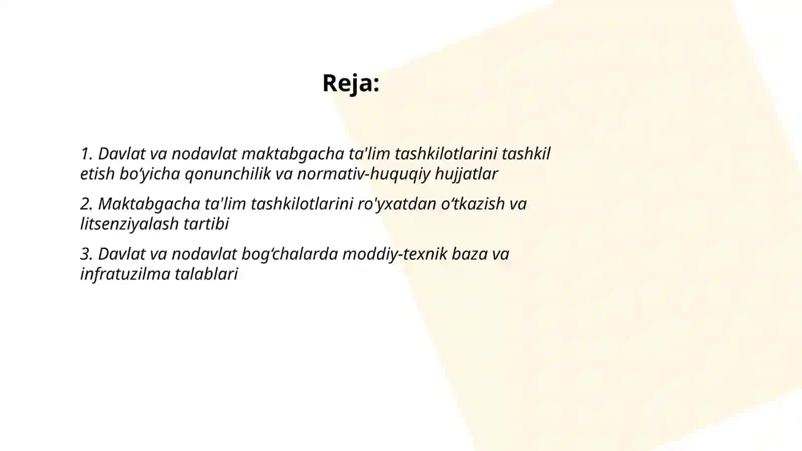 Umumiy turdagi davlat va nodavlat maktabgacha ta’lim tashkilotlarini tashkil etish 2