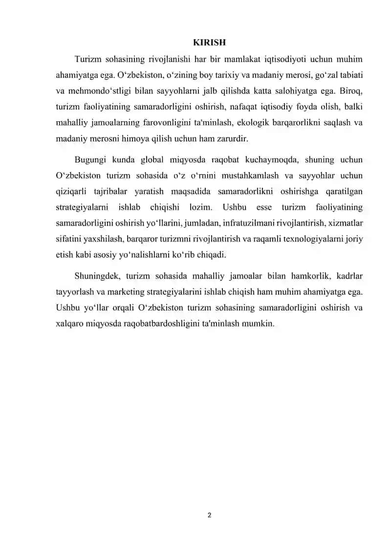 Turizm faoliyati samaradorligini oshirish yo‘llari 2
