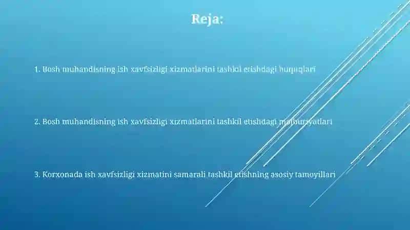 Mehnat muhofazasi hizmatini uyushtirishda korxona rahbari bosh muhandisini huquq va vazifalari 2
