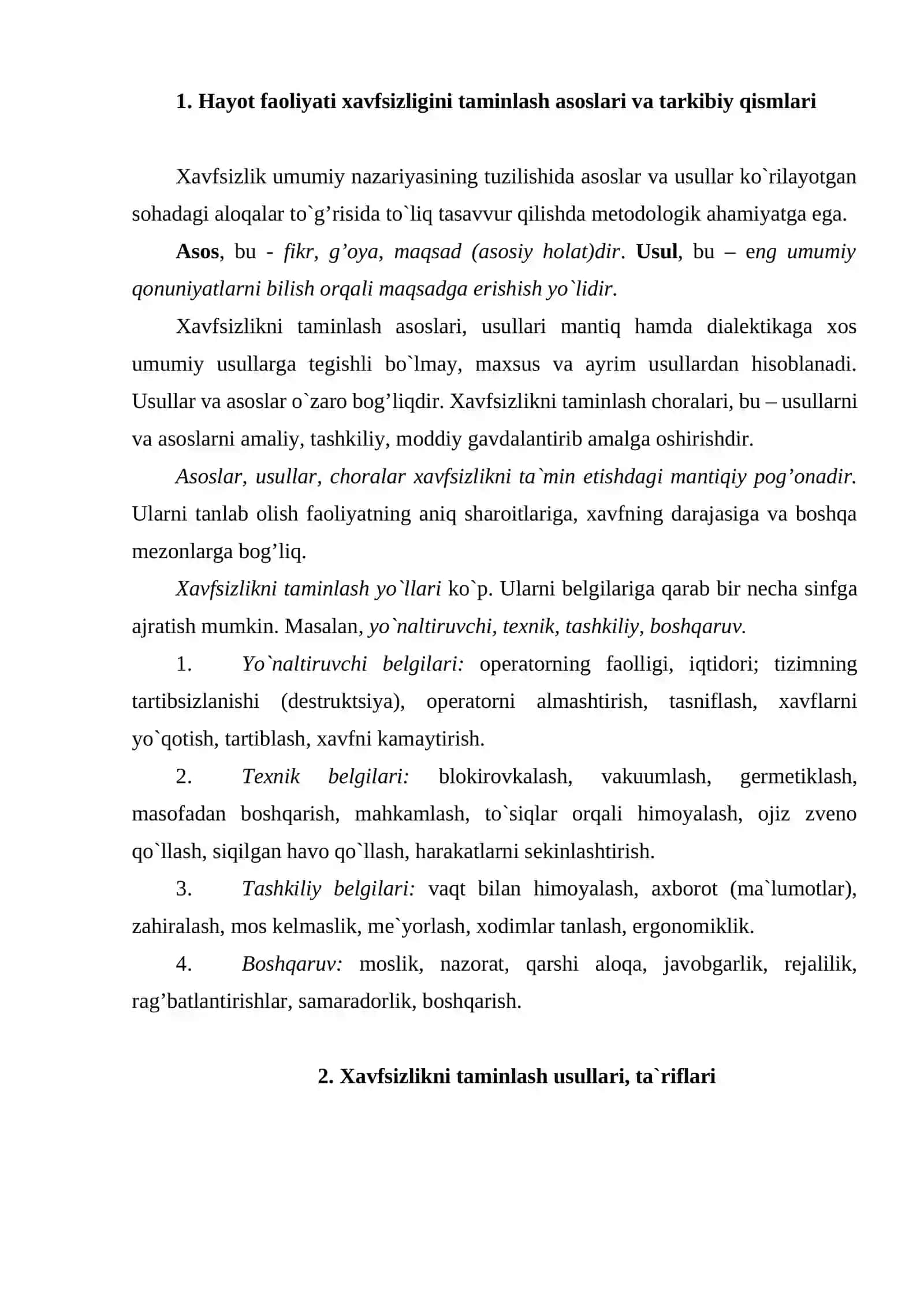Hayot faoliyati xavfsizligini taminlash asoslari va tarkibiy qismlari 2