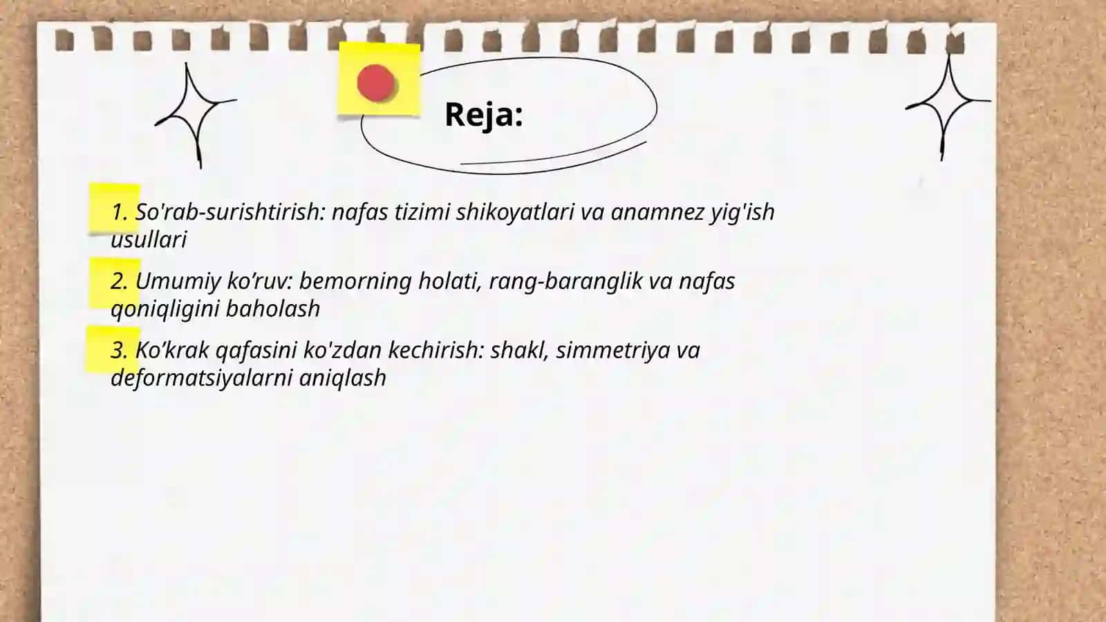 Nafas tizimi a'zolarini klinik va fizikal tekshirish usullari 2