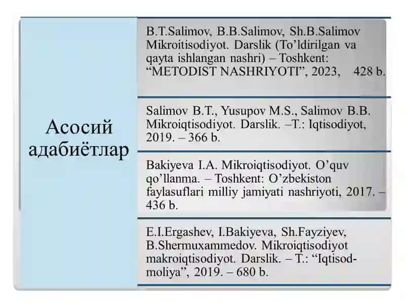 МИКРОИҚТИСОДИЁТГА КИРИШ 2