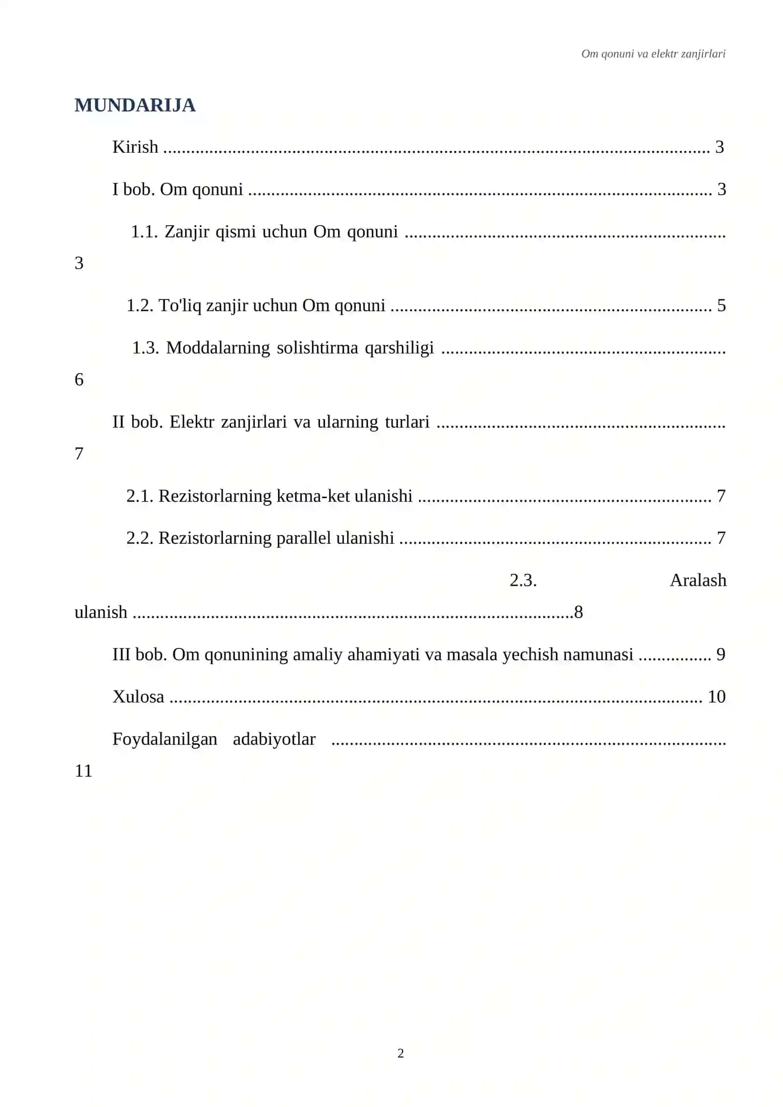 Om qonuni va elektr zanjirlari. Referat 2