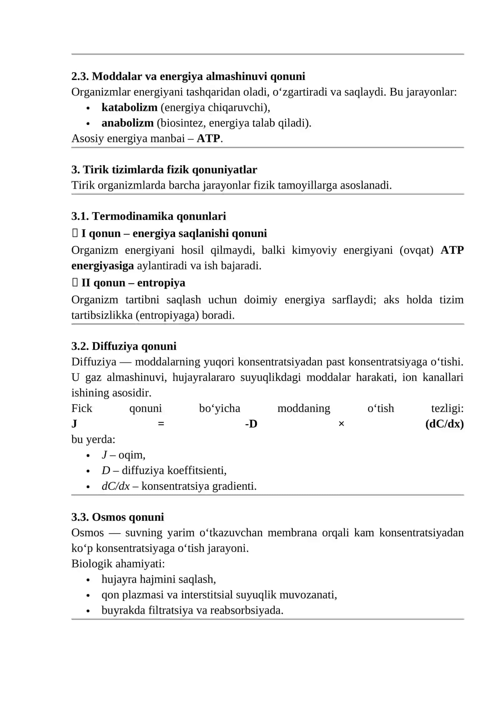 Tirik tizimlardagi biologik va fizik qonuniyatlar 2