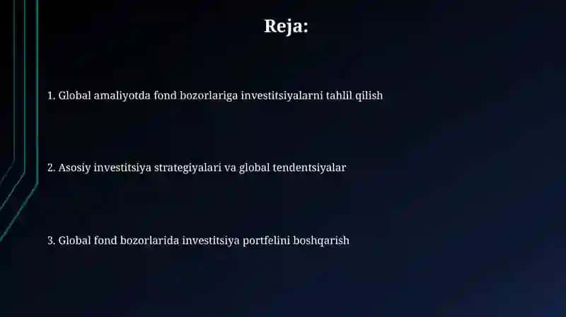 Jahon amaliyotida fond bozorlariga kiritilgan investitsiyalarning tahlili 2