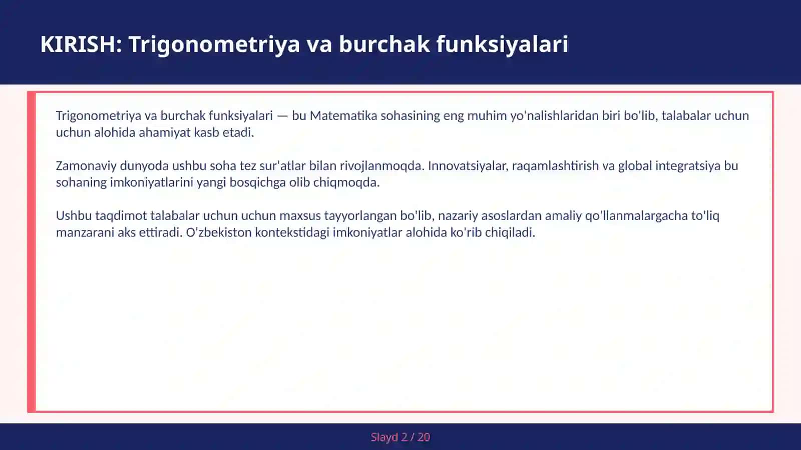 TRIGONOMETRIYA VA BURCHAK FUNKSIYALARI 2
