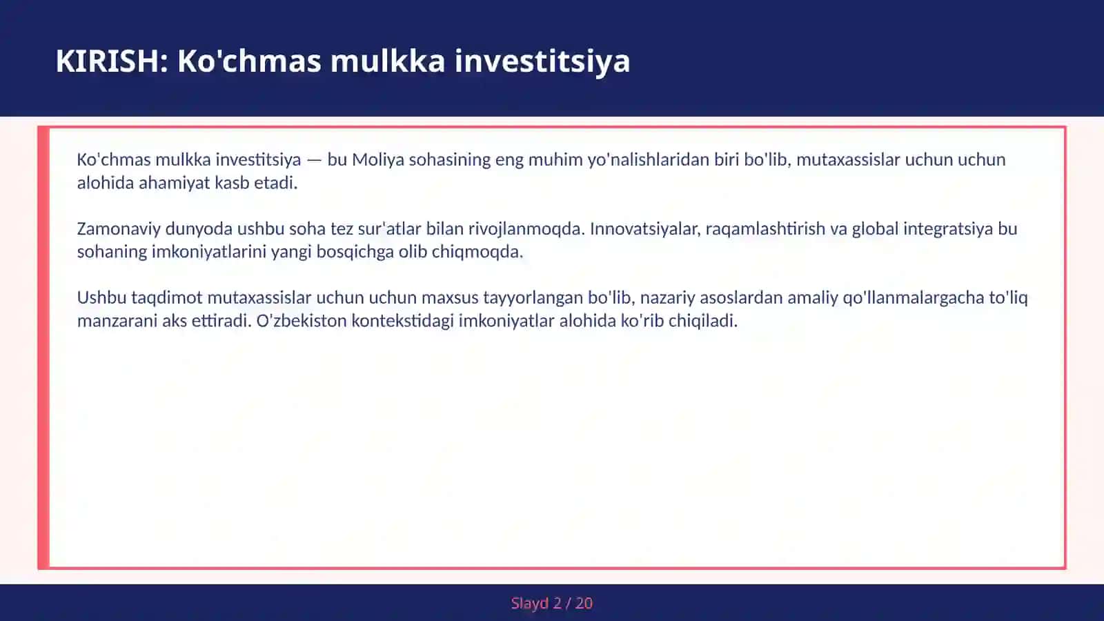 Ko'chmas mulkka investitsiya 2