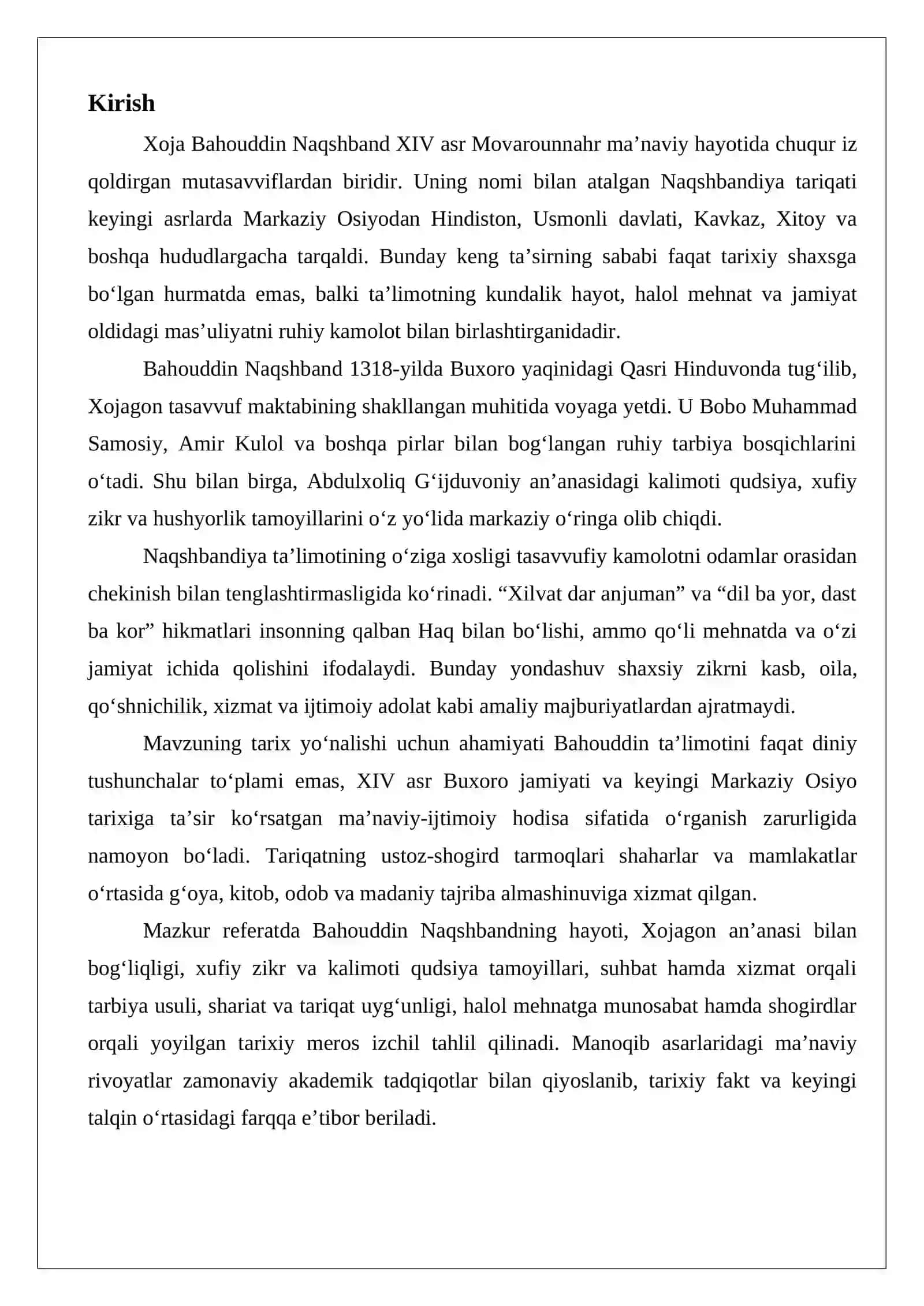 Xoja Bahouddin Naqshband (1318–1389) ta’limotining o‘ziga xos jihatlari 2