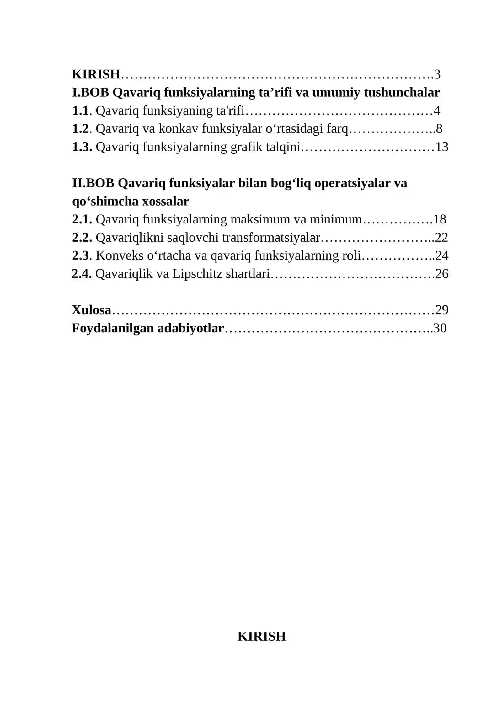 Qavariq funksiyalar sinfi. Ularning xossalari 2