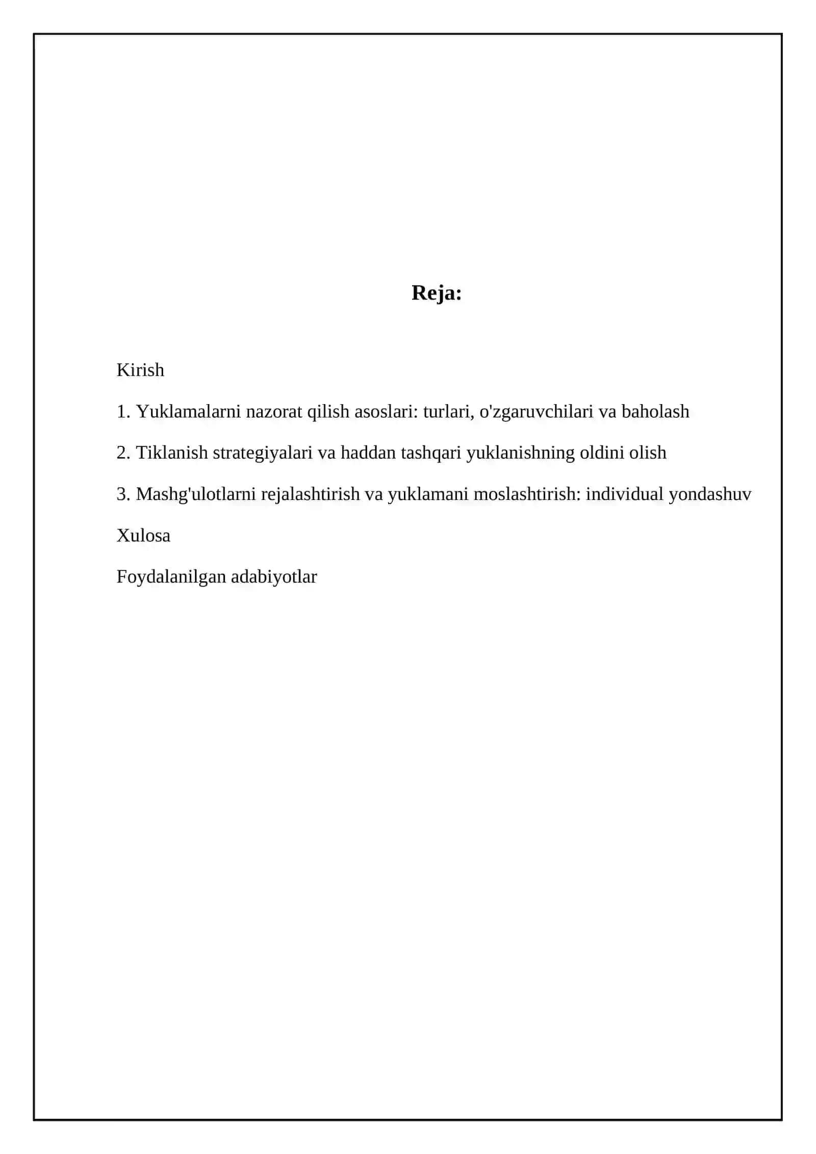 REFERAT: Mashgʻulotlarda yuklamalarni nazorat qilish 2