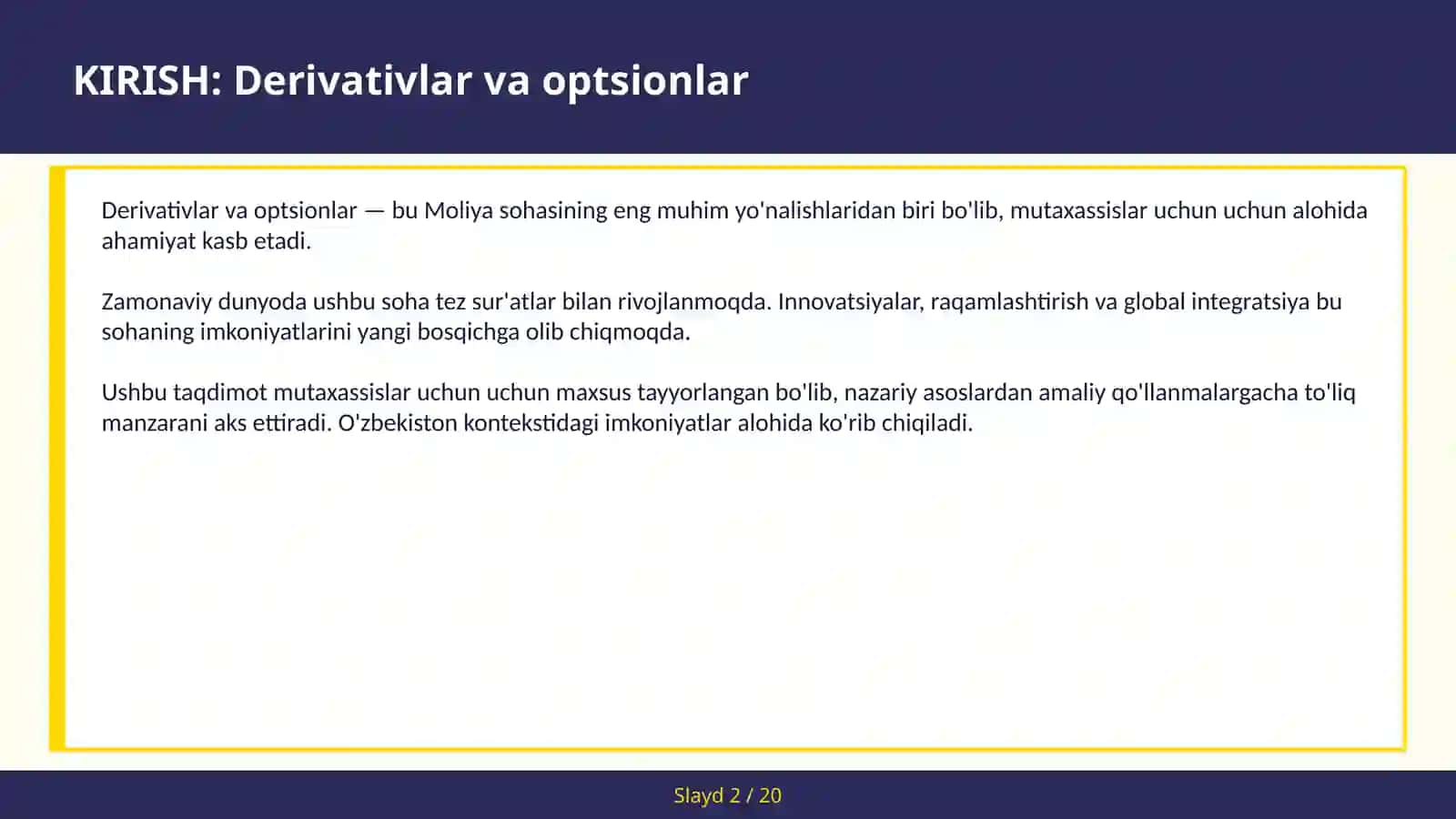 Derivativlar va optsionlar 2