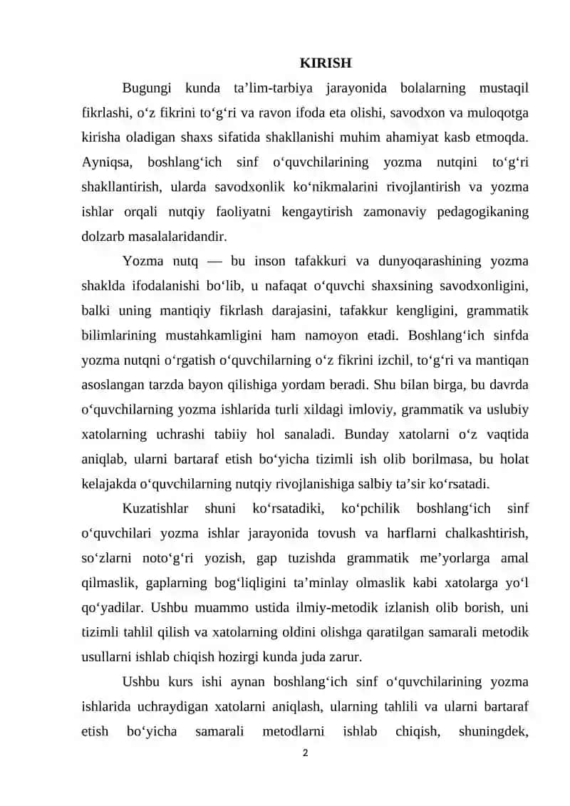 Boshlang’ich sinf o‘quvchilarining yozma ishlarida yo‘l qo‘yadigan xatolari ustida ishlash 2