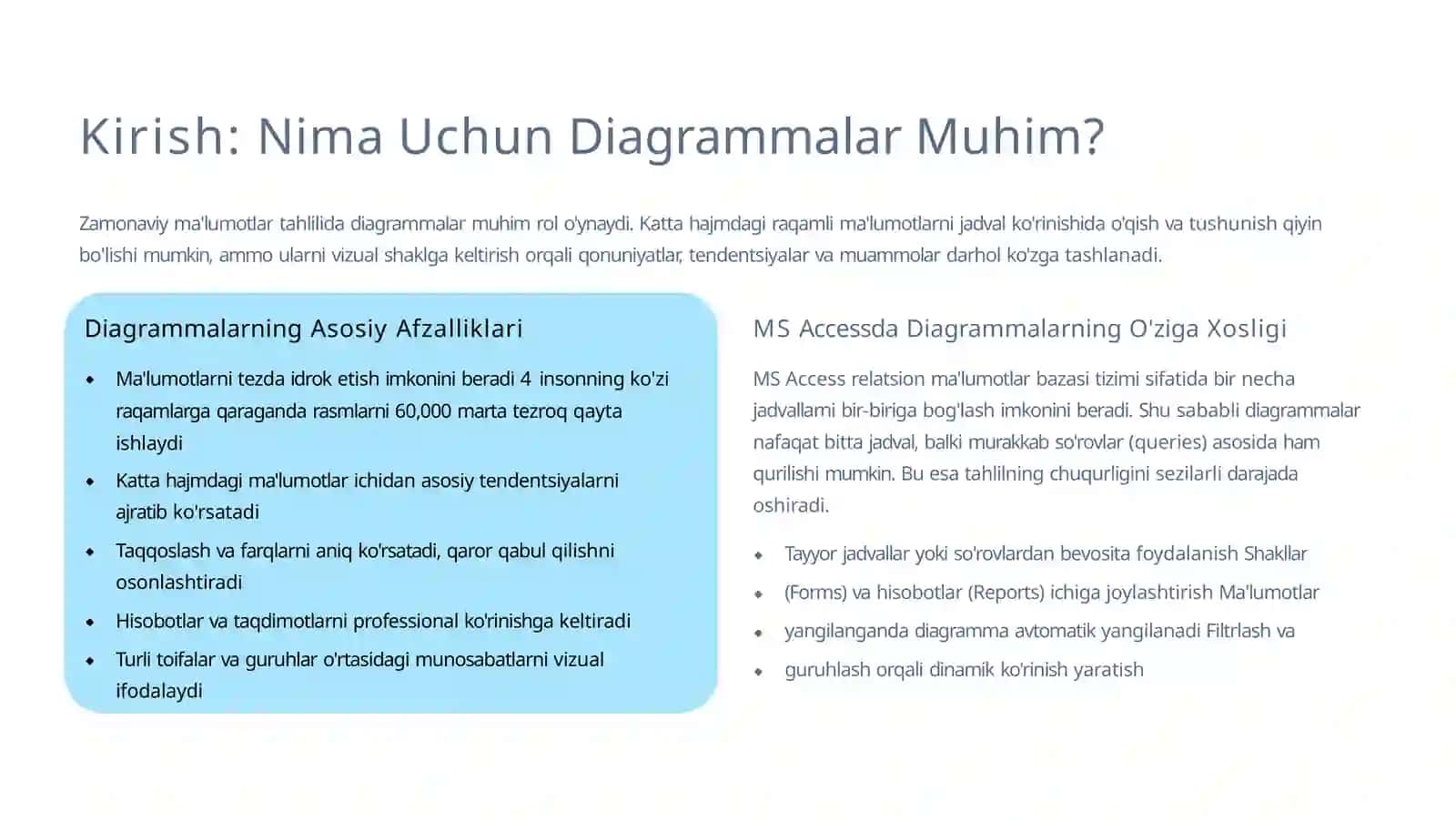 MSAccessda Tayyor Jadvallarda Diagrammalar Yaratish 2