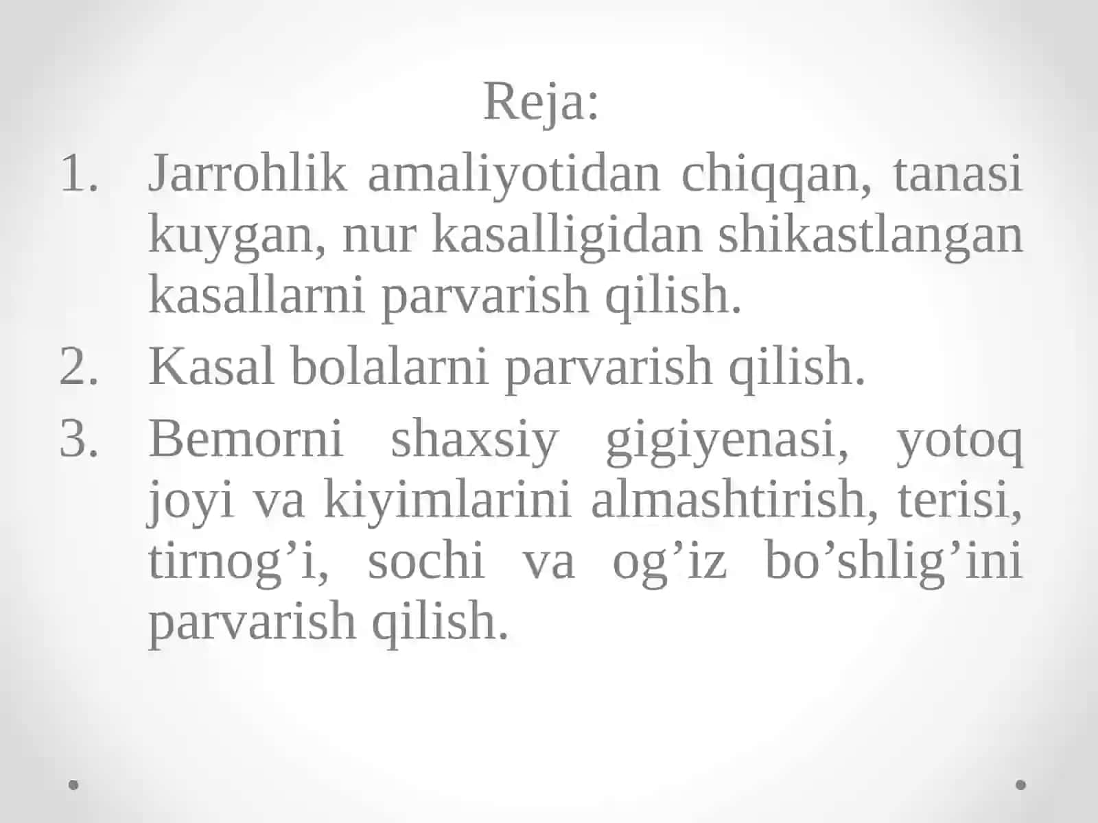 Shikastlangan odamlar va kasallarning parvarishi 2
