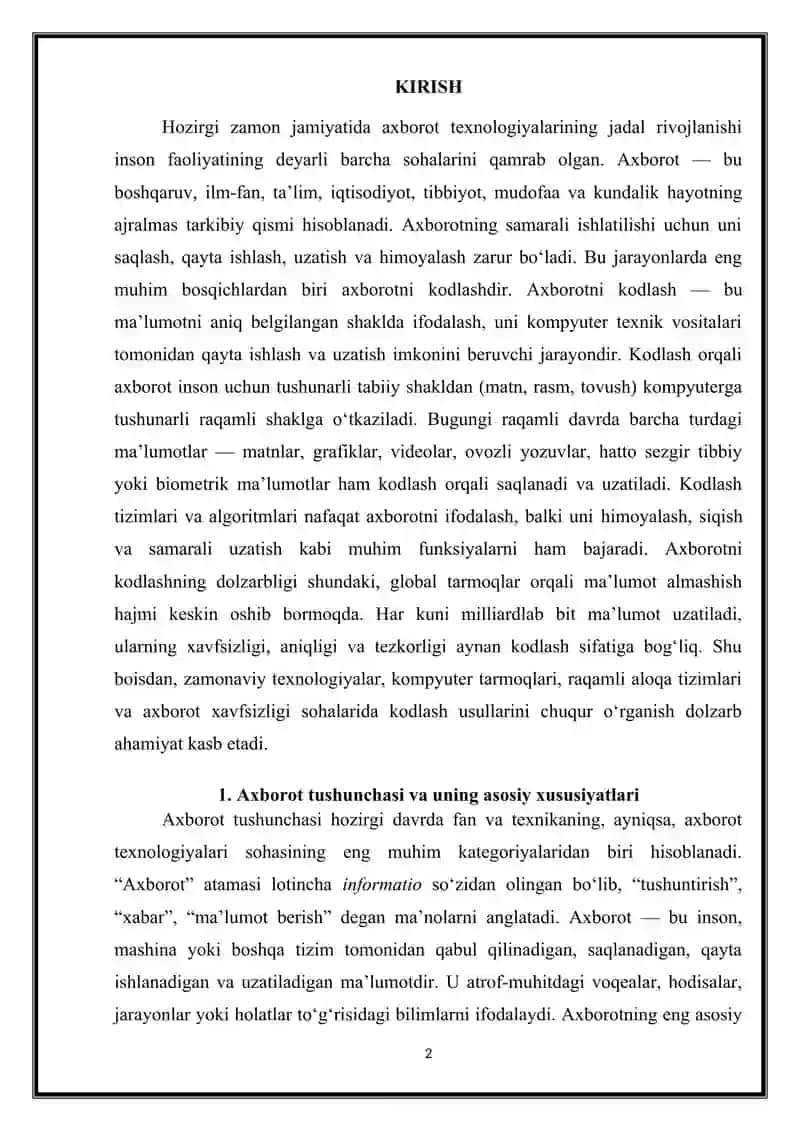 Axborotni kodlash usullari 2