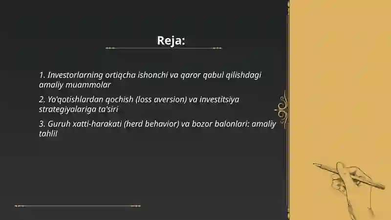 Xulq-atvor moliyasing amaliy jihatlari 2