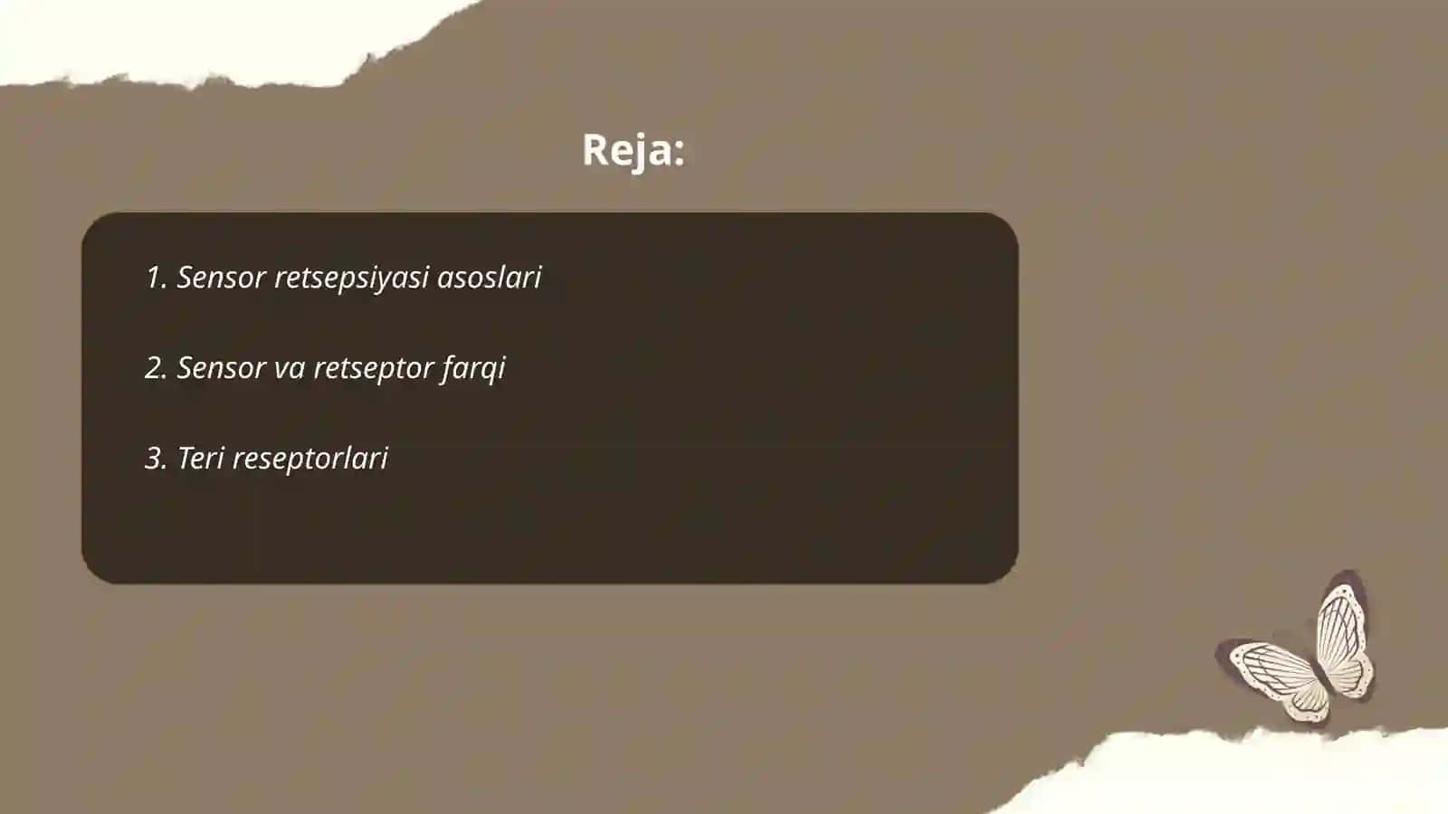 Sensor retsepsiyasi. Teri analizatorlari lokolizatsiyasini aniqlash 2