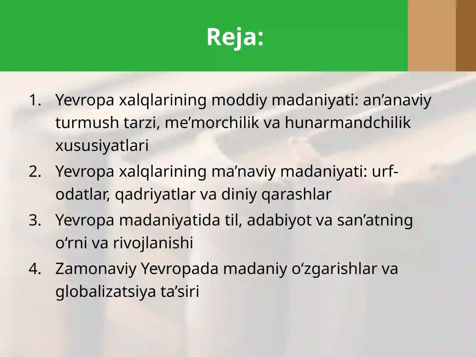 Yevropa xalqlarining moddiy va ma'naviy madaniyatining o'ziga xos xususiyatlari 2
