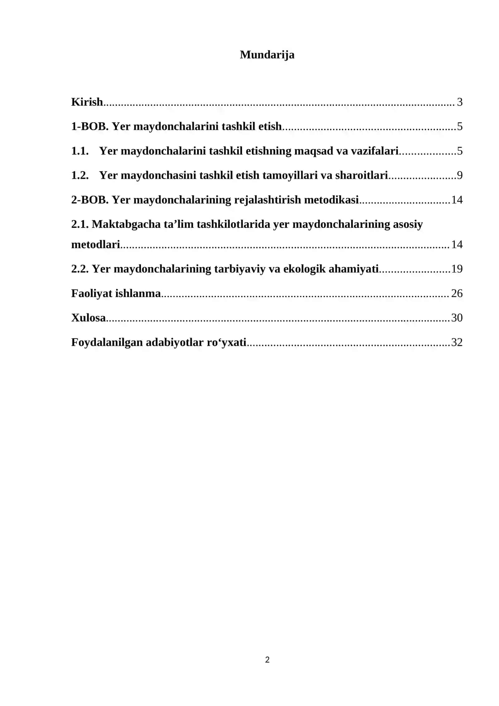 Yer maydonchasini tashkil etish va rejalashtirish metodikasi 2