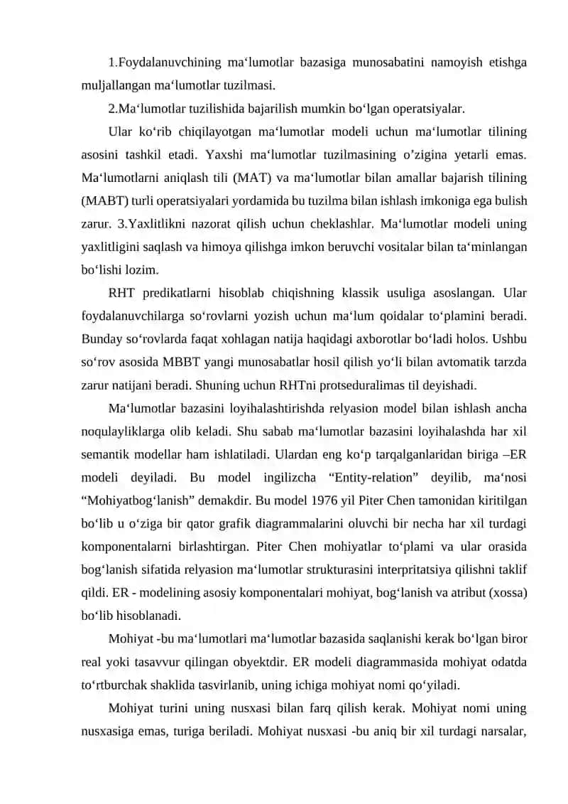Mohiyat-aloqa modelini ishlab chiqish (ER-model) 2