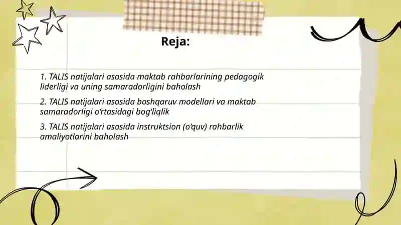 TALIS natijalari asosida maktab rahbarlarining pedagogik liderligi va uning samaradorligini baholash 2