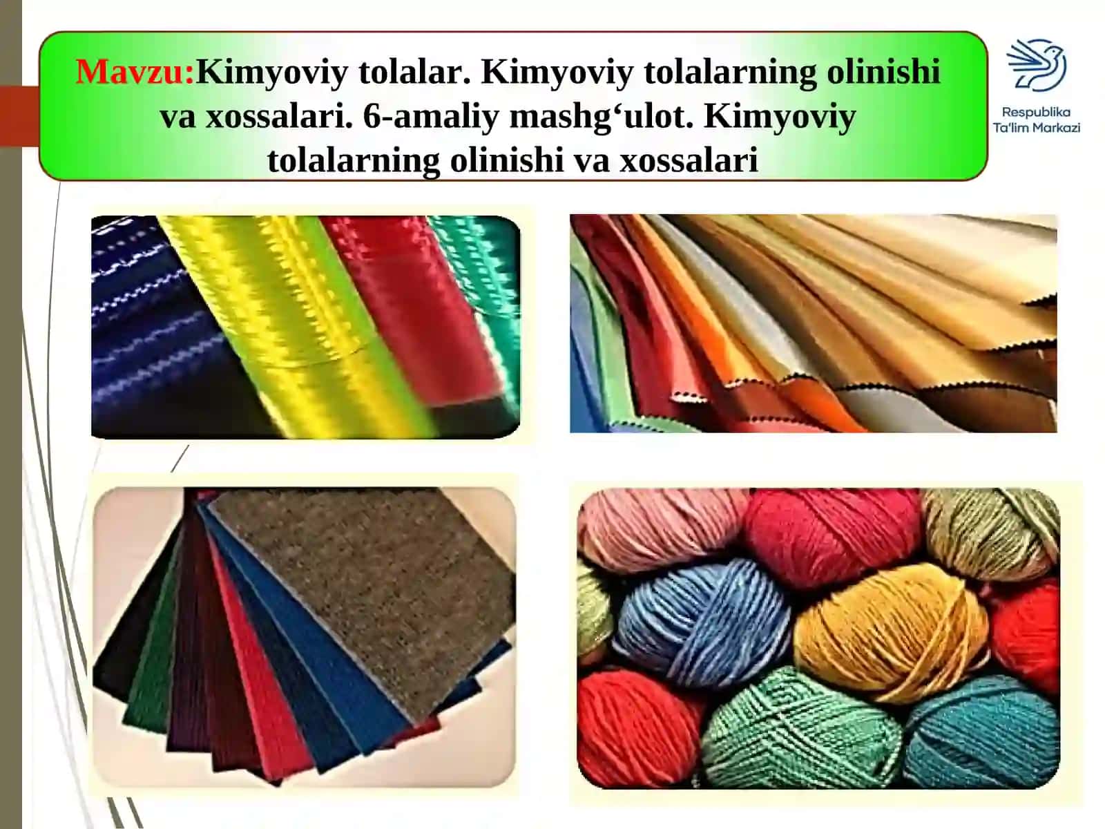 Kimyoviy tolalar. Kimyoviy tolalarning olinishi va xossalari. 6-amaliy mashg‘ulot. Kimyoviytolalarning olinishi va xossalari 2