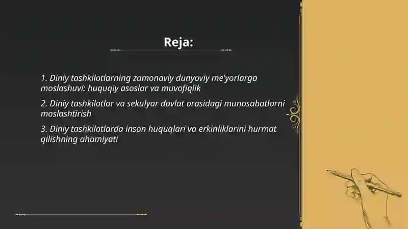 Diniy tashkilotlarning zamonaviy dunyoviy me'yorlarga moslashuvining ahamiyati 2