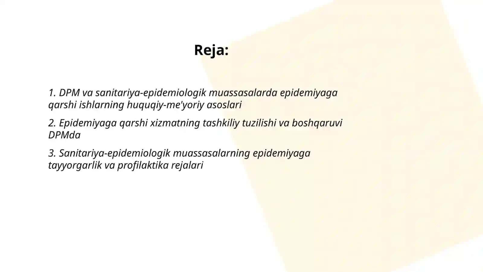 Davolash profilaktik muassasalari (DPM) va Sanitariya-epidemiologik muassasalarida epidemiyaga qarshi ishlarni tashkillashtirish xususiyatlari 2