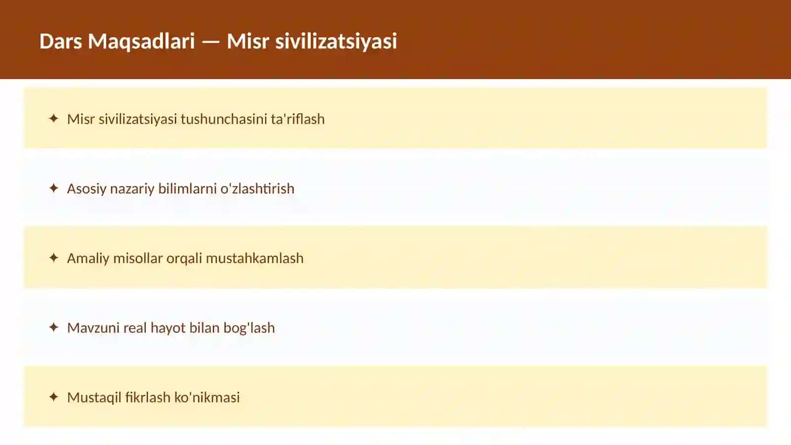 Qadimgi Sharq O'qituvchilar va talabalar uchun dars ishlanma 2