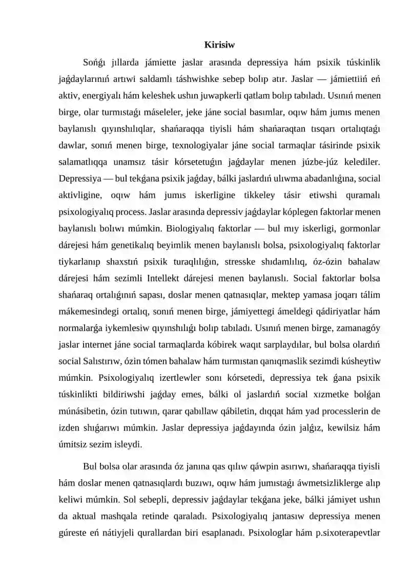 Jaslar ortasındaǵı depressiv jaǵdaylar: mashqalaǵa psixologiyalıq kózqaras 2