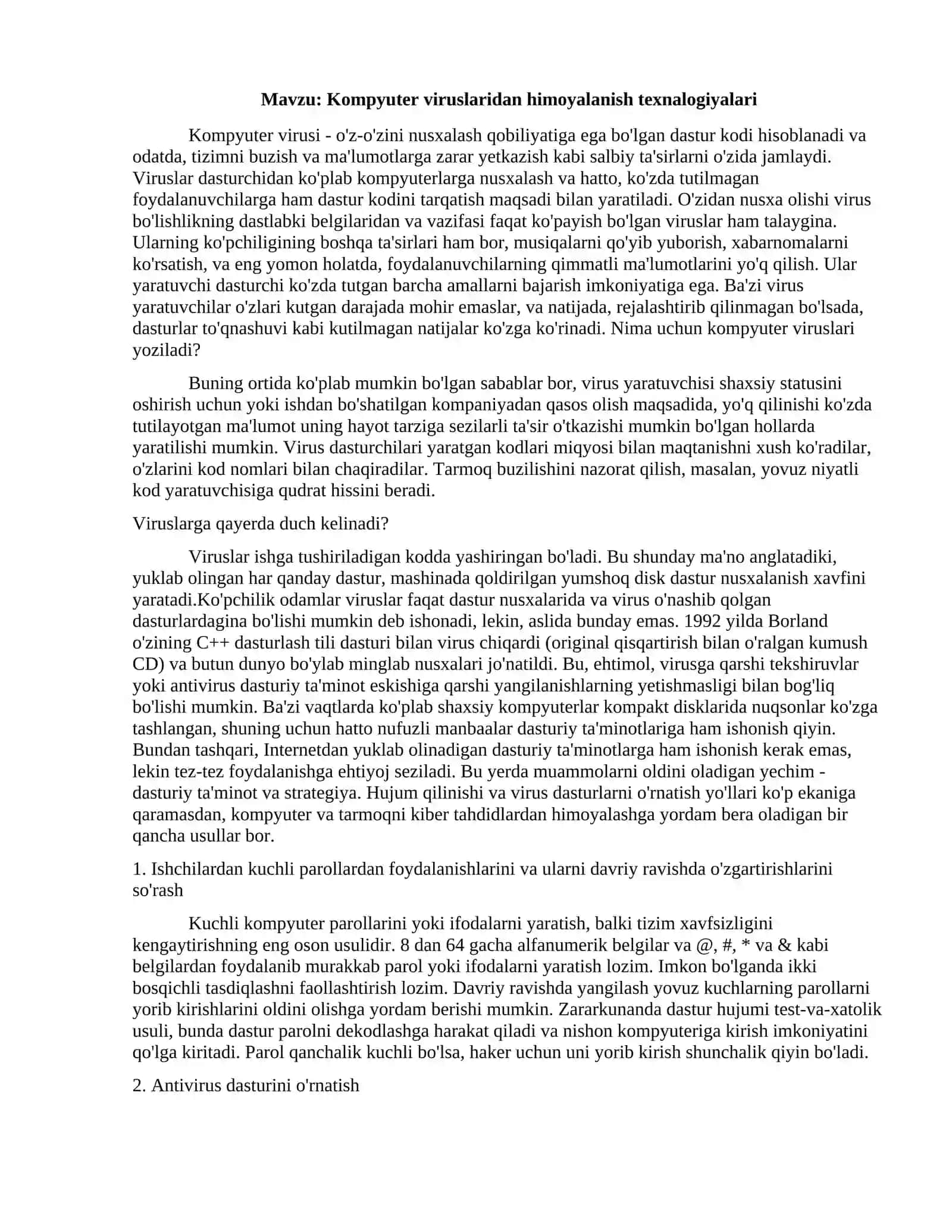 Mavzu: Kompyuter viruslaridan himoyalanish texnalogiyalari 2