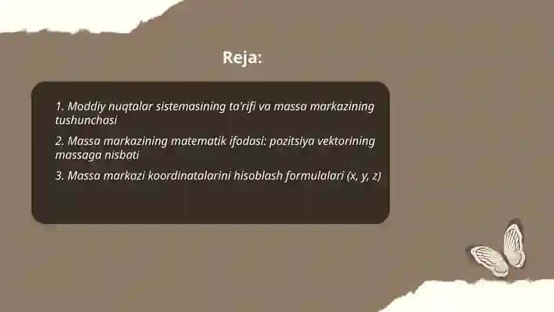 Moddiy nuqtalar sistemasining harakati.massa markazi 2