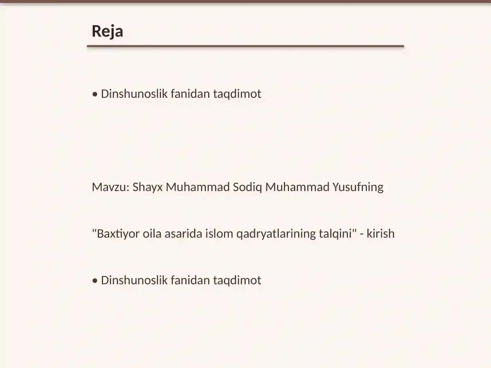 Shayx Muhammad Sodiq Muhammad Yusufning "Baxtiyor oila asarida islom qadryatlarining talqini" 2