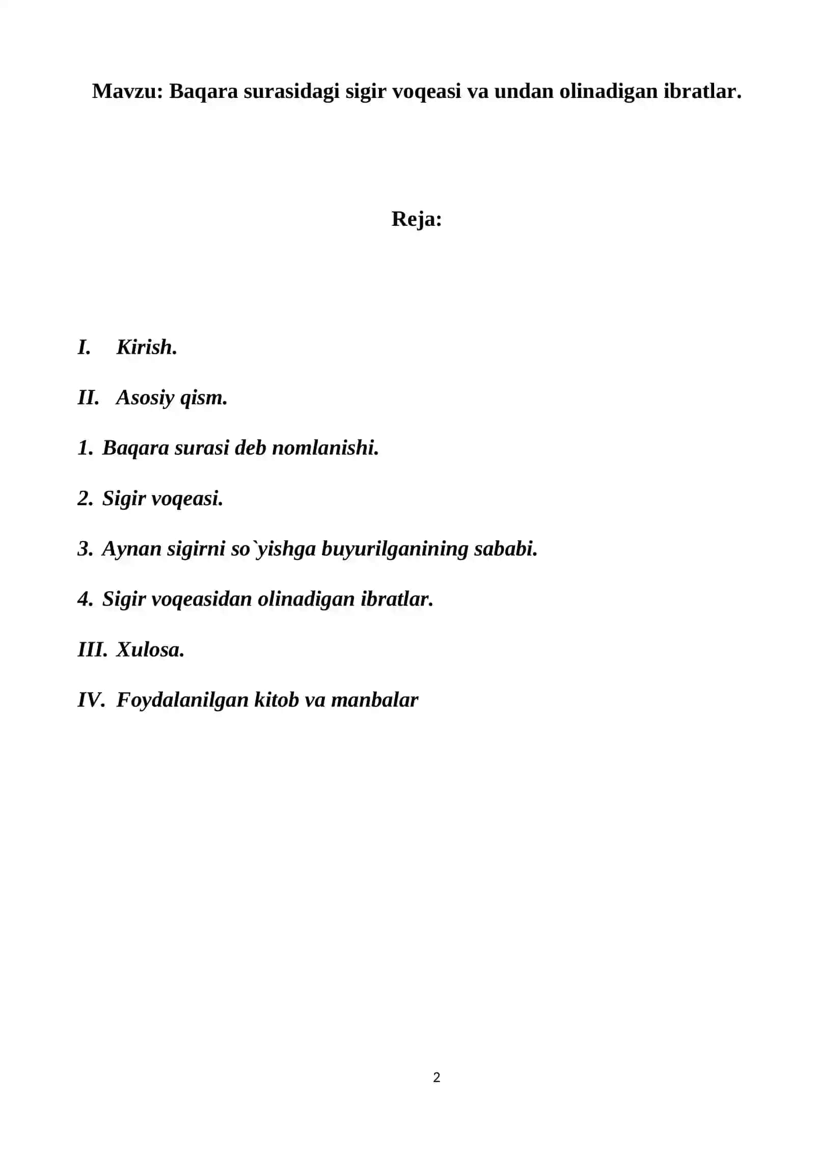 Baqara surasidagi sigir voqeasi va undan olinadigan ibratlar 2