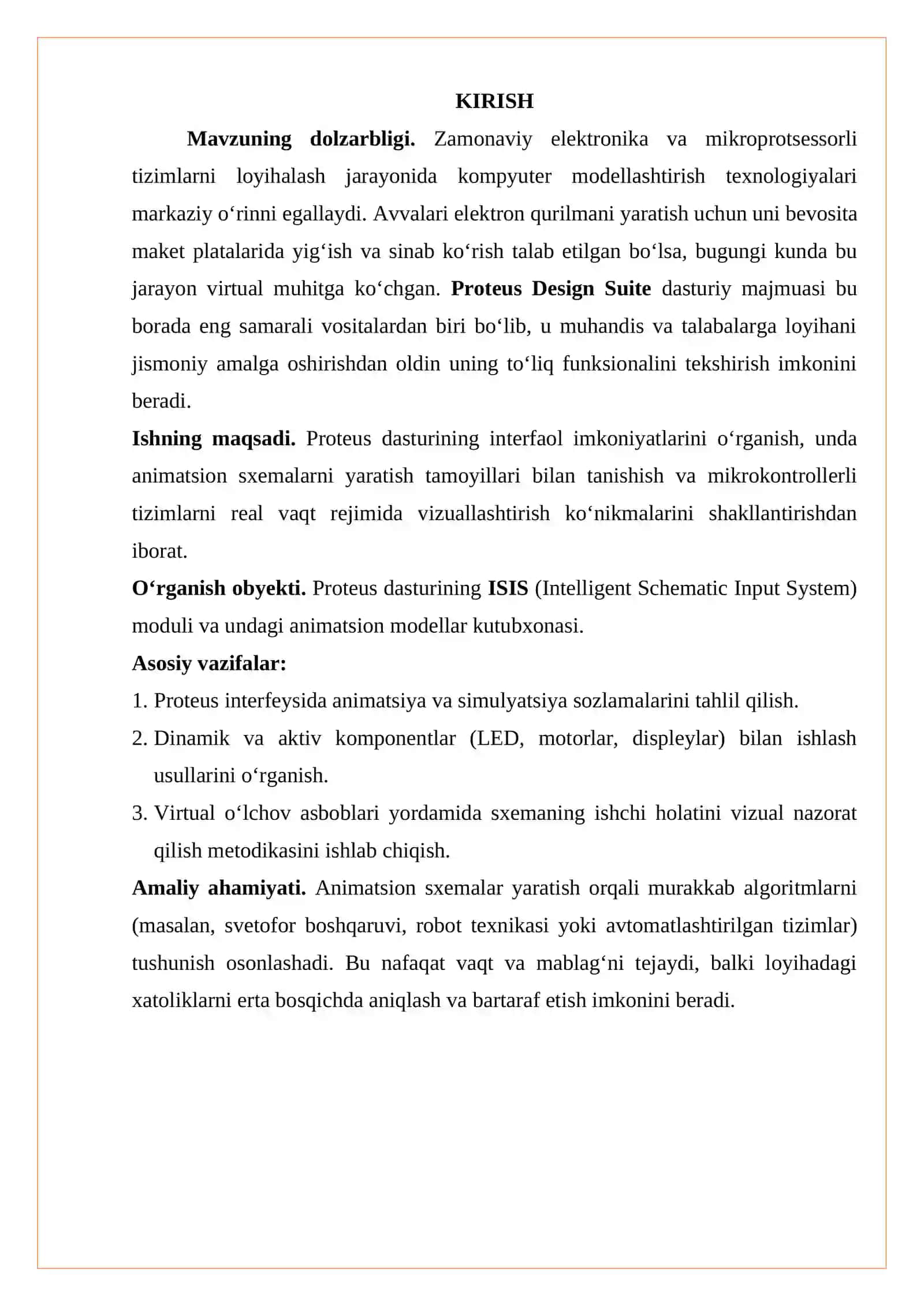 Proteus dasturining interfeysi va animatsiya asoslari 2