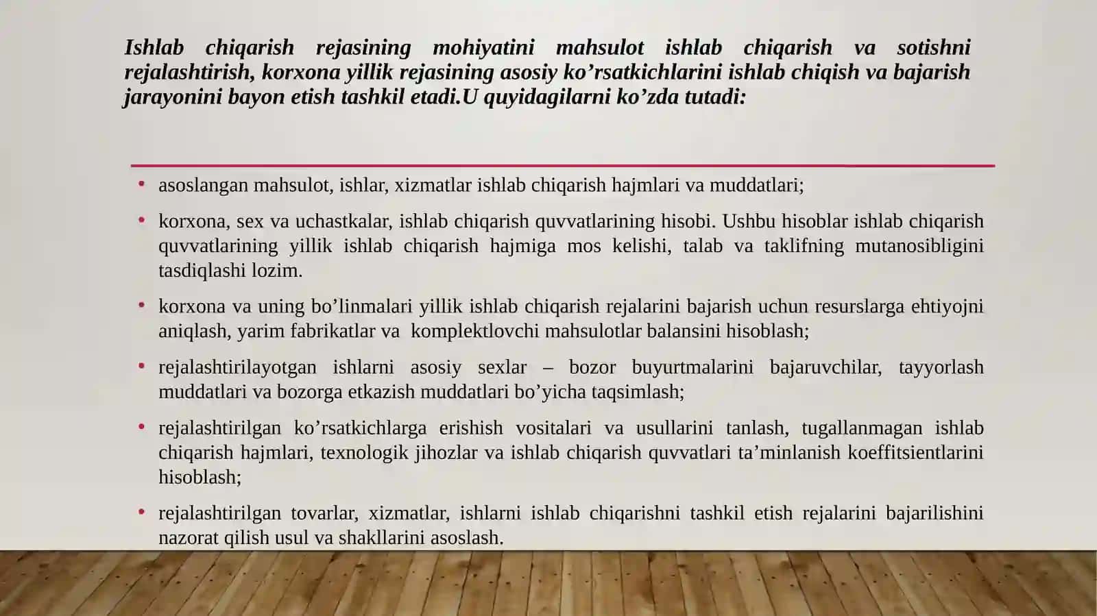 Biznes-rejada ishlabchi qarishni tashkil etish 2
