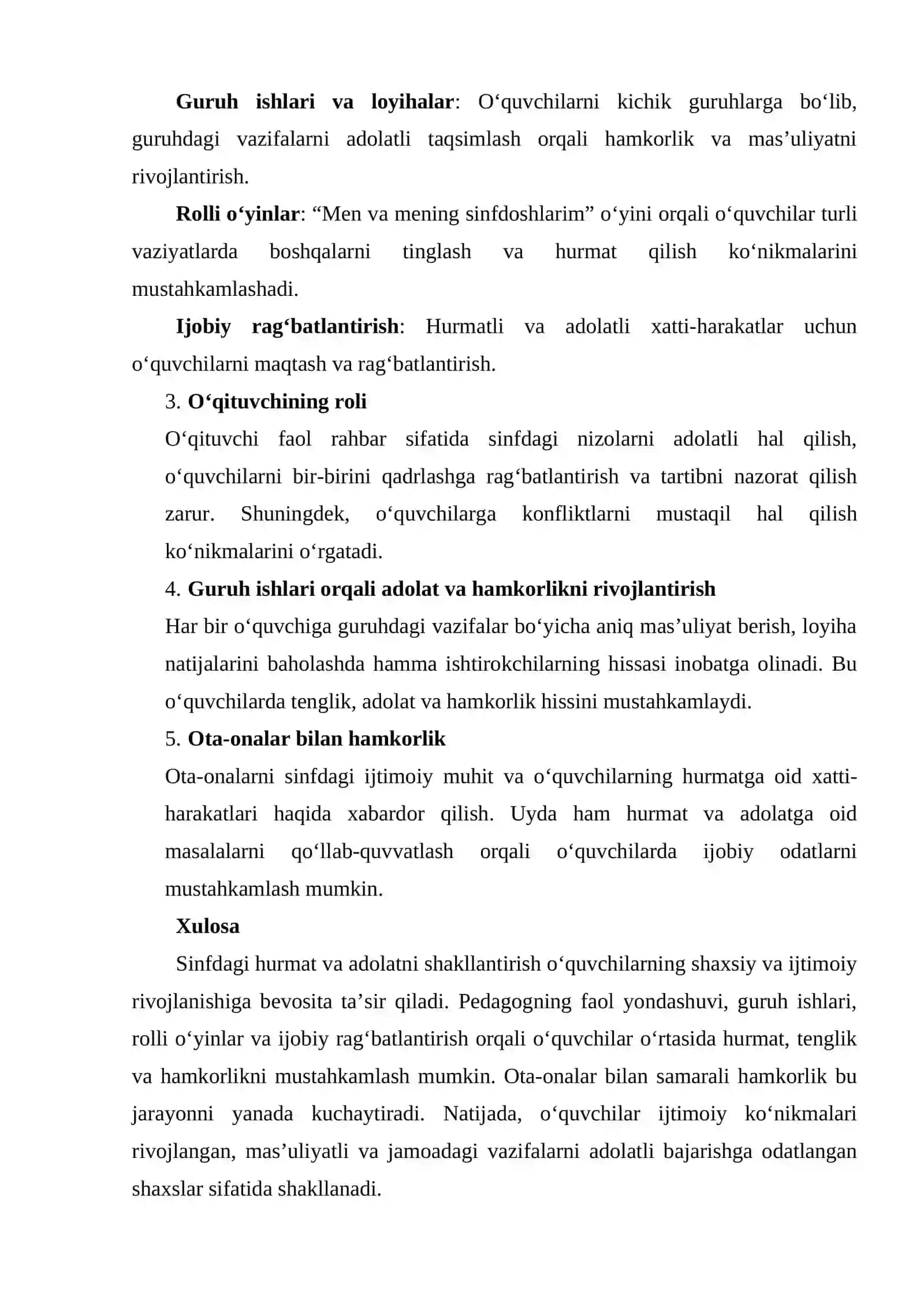 Case Study: “Sinfda o‘quvchilar o‘rtasida hurmat va adolatni shakllantirish” 2