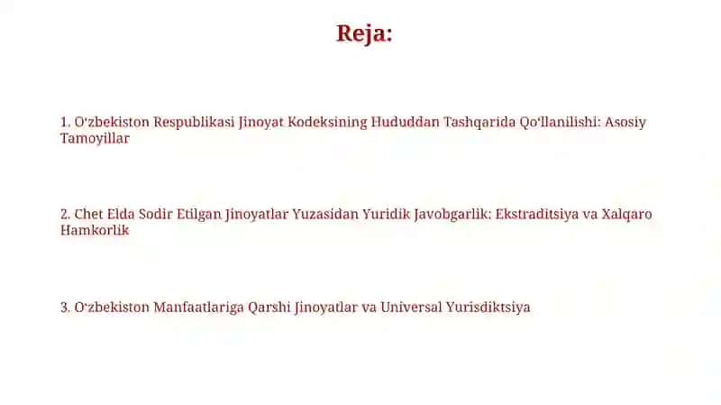 Oʻzbekiston Respublikasi Jinoyat Kodeksining Hududdan Tashqarida Qoʻllanilishi 2