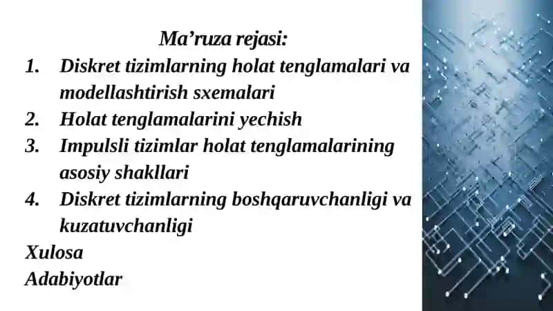 CHIZIQLI DISKRET TIZIMLARNI FAZO HOLATIDA MATEMATIK IFODALASH 2