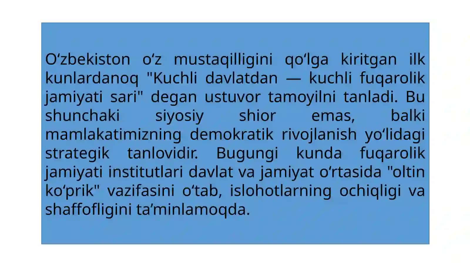 O‘zbekistonda fuqarolik jamiyatining demokratik asoslarini shakllantirish 2