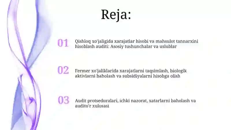 Qishloq xo'jaligida xarajatlar hisobi va mahsulot tannarxini hisoblash auditi 2
